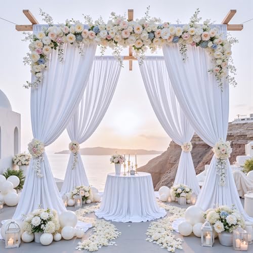 10 ft x 8 ft Wrinkle Free White Backdrop Curtain for Wedding Parties, Polyester Photography Backdrop Drapes for Birthday Parties Stage Backdrop Stand, White Background Curtains 5x8FT 2 Panels - color: White, size: 5'(W) x 8'(H), 2 panels