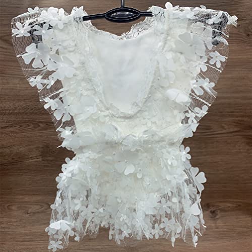Baby Photography Props Outfit Lace Rompers Newborn Girl Photo Shoot Outfits Flower Headband Princess Costume - color: White C