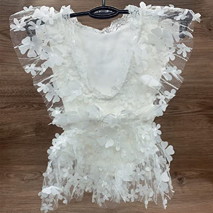 Baby Photography Props Outfit Lace Rompers Newborn Girl Photo Shoot Outfits Flower Headband Princess Costume - color: White C