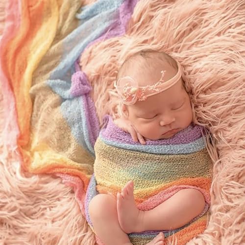 Newborn Photography Props Stretch Newborn Photography Wrap Blanket for Baby Boys Girls Posing Photo Shoot Props - color: Rainbow