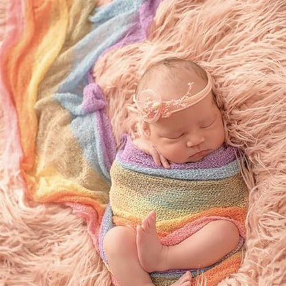 Newborn Photography Props Stretch Newborn Photography Wrap Blanket for Baby Boys Girls Posing Photo Shoot Props - color: Rainbow