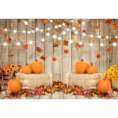 Leowefowa 8x6ft Fall Thanksgiving Halloween Photo Backdrop Fall Backdrops for Photography Autumn Pumpkin Harvest Barn Background Friendsgiving Party Supplies Farm Harvest Banner Decor Photo Props - color: Orange, size: 8x6ft