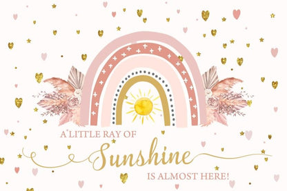 Boho Rainbow Baby Shower Backdrop 10x8ft A Little Ray of Sunshine is Almost Here Boho Pampas Baby Shower Party for Girl Cake Table Background Kids Artistic Portrait Photo Studio Booth Props - size: 10x8ft