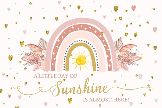 Boho Rainbow Baby Shower Backdrop 10x8ft A Little Ray of Sunshine is Almost Here Boho Pampas Baby Shower Party for Girl Cake Table Background Kids Artistic Portrait Photo Studio Booth Props - size: 10x8ft