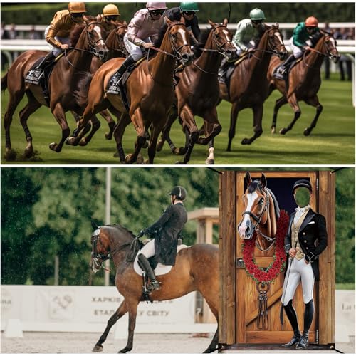 Tudomro Horse Racing Photo Props Background 6 x 4 ft Derby Party Decorations Run for The Roses Photography Banner Roses Horse Race Photo for Rose Race Party Supplies Equestrian Racetrack Props - style: Horse Racing