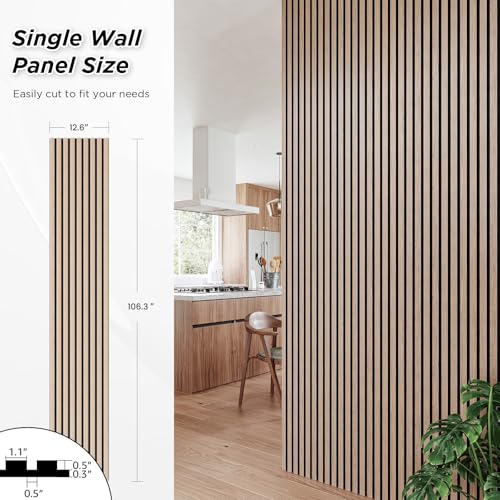 Smartstandard 2 Pack 106" x 12.6" Wood Slat Wall Panels, Soundproof Wooden Wall Panels, Acoustic Wood Panels for Wall, 3D Fluted Wood Panels for Interior Wall Decor, Natural Walnut - color: Natural Walnut, size: 106" x 25.2"