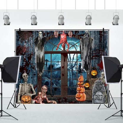Halloween Backdrop for Photography 10x8ft Scary Haunted House Halloween Photo Backdrop Horror Cemetery Bloody Zombie Skulls Photography Background Party Decor Kids Adult Portrait Photo Booth Props