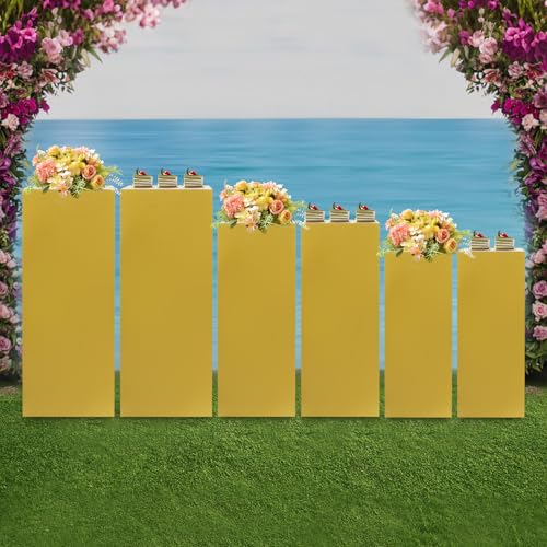 6PCS Square Display Pedestal Stands for Parties, Metal Display Stand Plinth Pillars Tall Pedestals Cake Stands for Wedding Birthday Art Decor Risers (Yellow) - color: Yellow