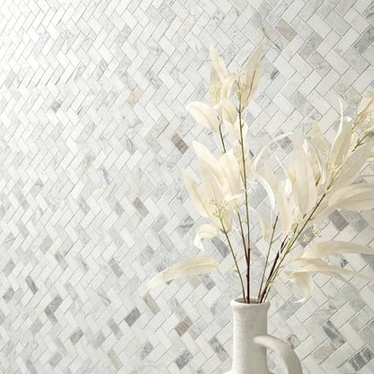 MSI Arabescato Venato White 1 in. x 2 in. Herringbone Honed Marble Mesh Mounted Mosaic Tile for Bathroom, Kitchen Backsplash, Accent Wall Tile, and Shower Wall Tile - color: Arabescato White, size: CASE