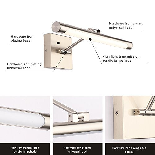 Joosenhouse Single Arm LED Picture Lights 16.53 Inch, Full Metal Artwork Lamp with Rotatable Sconces Lamp Head, 7W (45W Eqv.), Hardwired Connection, 3000K Warm White 560Lm, Brushed Nickel Finish… - color: Nickel, size: Non-Dimmable 16.53" Long