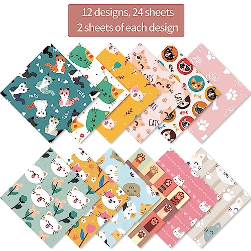 6x6” 160gsm cardstock Single Sided Scrapbooking 24 Papers Pad vintage decoupage scrapbook kit patterned paper junk journal supplies journaling supply scrap paper crafting Cat - color: 24sheets-cat