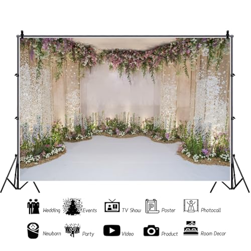 8x6ft Wedding Backdrop for Cradle Ceremony Background for Proposal Flowers Curtain Wedding Ceremony Banner Bridal Shower Background Mother's Day Floral Marriage Backdrop - size: 8x6ft