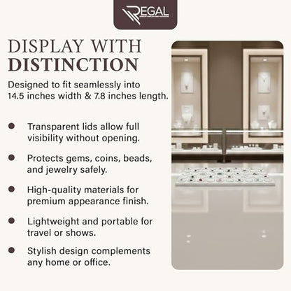 RJ Displays 50 Gem Display Case Diamond Gemstone Storage Box – White Tray Foam Sheet (14.5" x 7.8" x 0.75") –Small Round Plastic Containers Box Jewelry Organizer Container, White Foam Storage Jar - color: White