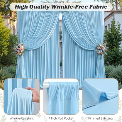 8ftx10ft Wrinkle Free Blue Backdrop Curtain - 10 Feet Photography Backdrop Drapes, Silky Polyester Back Drop Cloth for Wedding Baby Shower Balloon Arch Background - color: Blue, size: 8FTx10FT (W4'xH10', 2 Panels)