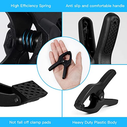 ACOSEA Small Spring Clamps 3.5 inch 30 Pack,Plastic Mini Clips,Heavy Duty for crafts,Woodworking,Backdrop & Photography Studios(Black)