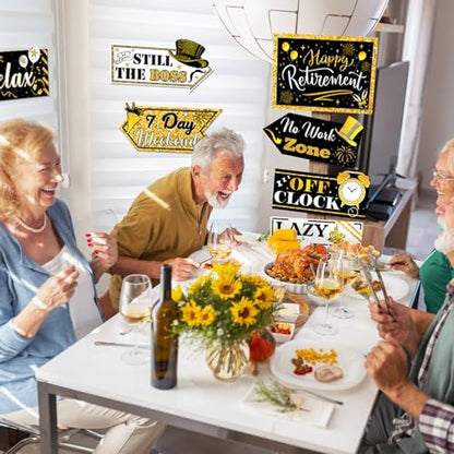 Hooqict Retirement Party Decorations 20 Pieces Happy Retirement Party Signs for Black and Gold Retirement Theme Party Decor Directional Banner Sign Retirement Birthday Party Supplies - style: Retirement