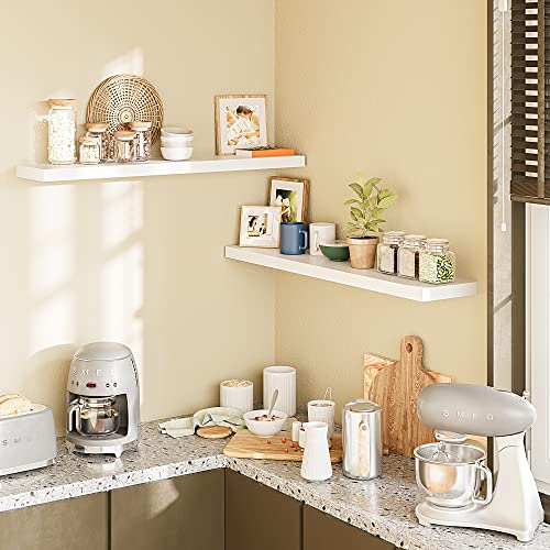 BAMEOS Floating Shelves,40 in W x 8in D Wall Mounted Wooden Shelves with Invisible Brackets Set of 2, Hanging Wall Shelves Decoration for Bedroom, Bathroom, Living Room and Kitchen - color: White, size: 40x7 2Pcs