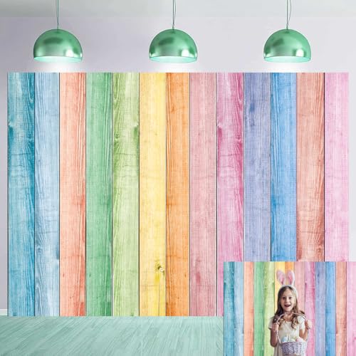 Colorful Wood Backdrop Easter Rainbow Pastel Rustic Wooden Wall Floor Texture Photography Background Spring Easter Kids Adult Baby Shower Birthday Party Decor Banner Portrait Photo Props (10x8FT) - size: 10x8FT
