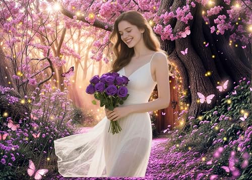 5X3ft Enchanted Forest Backdrop Fairy Tale Purple Garden Wonderland Tree House Floral Background for Kids Girl Baby Shower Birthday Party Decoration Banner Cake Table Photo Booth Props - color: Multi7, size: 5x3ft