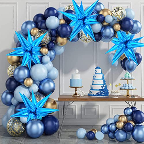 Blue Star Balloons, 74 Pcs 26 Inch Foil Explosion Cone Balloons, 12 Point Large Spike Mylar Balloon for Birthday Wedding Party Decorations Backdrops - color: Blue Star Cones, 26 Inch