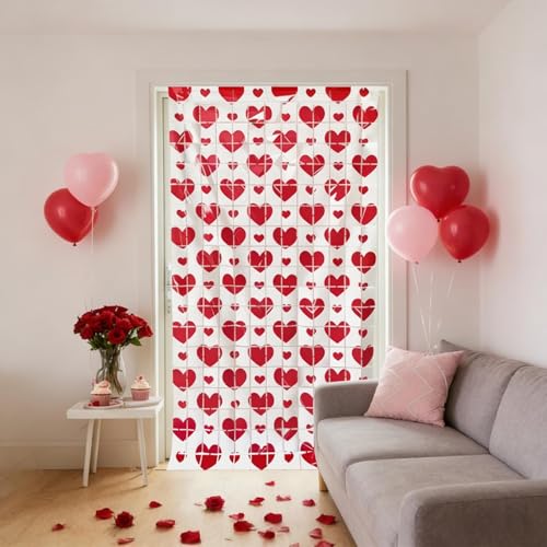 2 PCS Valentines Foil Curtain Backdrop, Valentines Day Party Decorations Red Pink White Heart Photo Booth Props for Valentine's Day Decor Birthday Wedding (A)