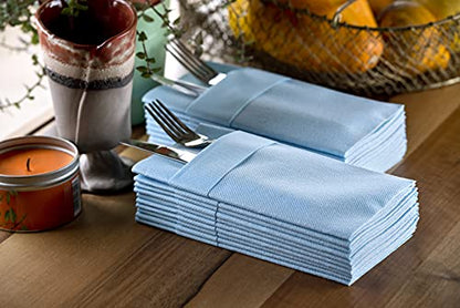 Moyes Home Baby Blue Disposable Dinner Napkins with Pocket - Linen-Feel Pre-Folded Cloth-Like Paper Napkins for Silverware, Weddings, Dinner Parties, 16x16 in, Pack of 50 - color: Baby Blue