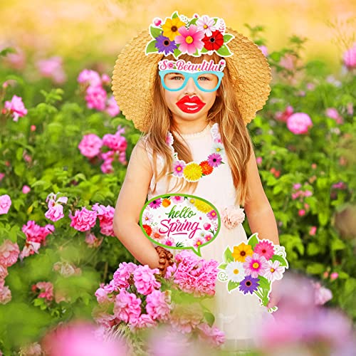 HOWAF 25 Pieces Hello Spring Photo Booth Props, Colorful Spring Flower Party Photo Booth Prop Spring Party Favor for Selfie Props Spring Party Supplies