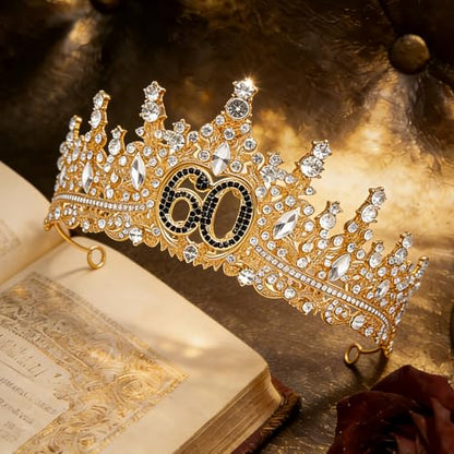 Birthday Crown for Women Crystal Princess Birthdays Tiaras Rhinestone Queen Headband Wedding Bridal Hair Accessories BirthdayProm Pageant Party Coming of Age Ceremony Photo Props - color: Gold-60