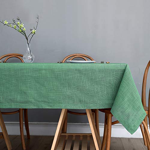 maxmill Lux Faux Linen Table Cloth with Slubby Texture Wrinkle Resistant Anti-Shrink Soft Tablecloth for Kitchen Dining Tabletop for Buffet Banquet Parties Event Dinner Rectangle 52 x 70 Inch Green - color: Lux Green, size: 70" x 52" (Rectangular)