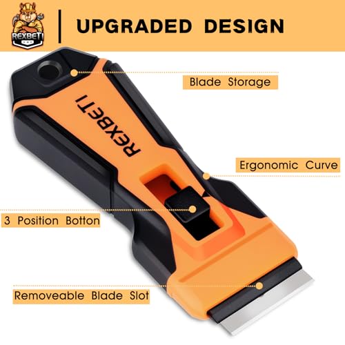 REXBETI Razor Blade Scraper Tool, 1 Pack Razor Scraper with Extra 157Pcs Razor Blades -7Pcs Metal and 150Pcs Plastic Blades, Cleaning Scraper Tool, Cooktop, Paint, Glass Scraper - style: Upgraded 1 Pack