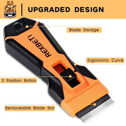 REXBETI Razor Blade Scraper Tool, 2 Pack Razor Scraper with Extra 314Pcs Razor Blades -14Pcs Metal and 300Pcs Plastic Blades, Cleaning Scraper Tool, Cooktop, Paint, Glass Scraper - style: Upgraded 2 Pack