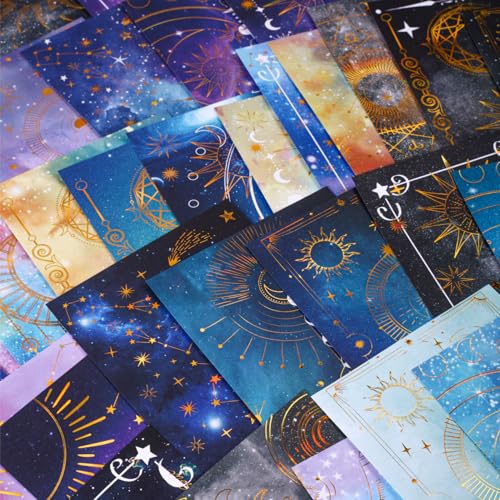 60 Sheets Celestial Gold Foil Astrology Scrapbook Paper – Aesthetic Moon Star Constellation Zodiac Decorative Paper for Art Decoupage, Journaling, Crafting - color: Gold Foil Celestial, size: 3.94″ x 5.51″
