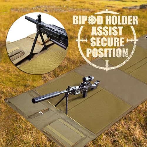 IC ICLOVER Shooting Mat, Tactical Prone Padded Shooting Mats, with 2 Pockets & Molle Webbings & Bipod Holder, Extra Large Non-Slip Waterproof Foldable Pad Blanket for Long Range Rifle Shooting Hunting