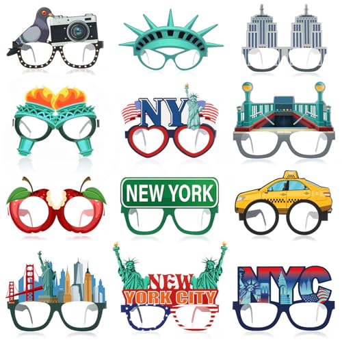 Pajean 36 Pcs New York Party Decorations Eyeglasses Themed Paper Glasses New York Birthday Decoration Photo Booth Props Frame for Birthday Party Decoration Supplies Gift - style: New York