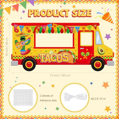 Haull Tacos Birthday Mexican Theme Fiesta Party Truck Photo Prop Ice Cream Frame Decoration Large Fabric Backdrop Banner Carnival Themed Photo Booth Prop Background for Summer Holiday Shower Birthday - style: Tacos