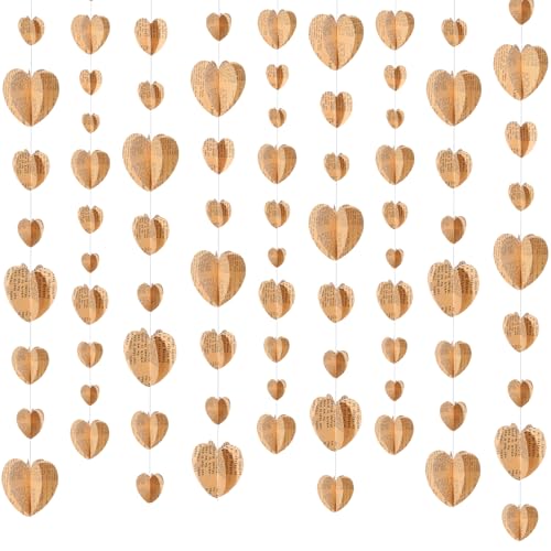 10 Pack 92 ft 3D Vintage Heart Garland Vintage Book Pages Garland Heart Newspaper Bunting Strand String Banner Backdrop for Wedding Home Birthday Party Restaurant Library Book Club Decor - style: Heart
