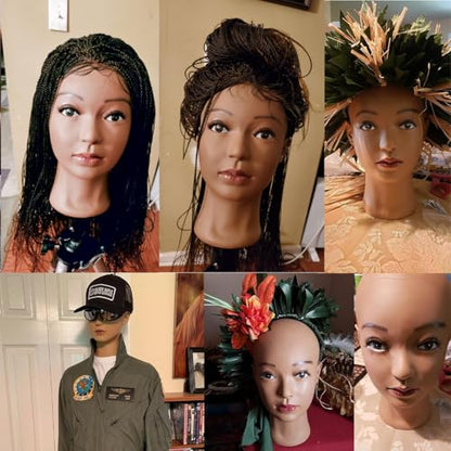 HAIRWAY Mannequin Head Bald Female Professional Cosmetology Training Head Bald Manikin Doll Head with Free T-pins Wigs Head Stand for Display(Dark Brown 21.5 Inch) - color: Female Bald Head 21.5“ Dark Brown