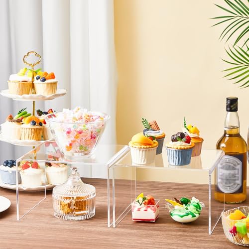 RattanView 2 Pcs 8 Inch Large Acrylic Risers Display Stands 5 mm Thick Acrylic Shelf Riser Showcase for Collectibles Jewelry Cupcakes Food Figures Perfume Cabinet (Clear) - color: Clear, size: 8 Inch, 5 mm