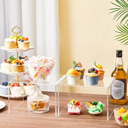 RattanView 2 Pcs 8 Inch Large Acrylic Risers Display Stands 5 mm Thick Acrylic Shelf Riser Showcase for Collectibles Jewelry Cupcakes Food Figures Perfume Cabinet (Clear) - color: Clear, size: 8 Inch, 5 mm