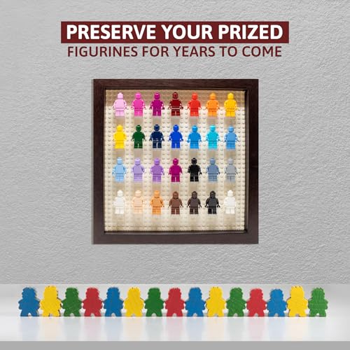 Figurine Display Case 10x10 Walnut Shadow Box for Miniature Figures 10x10 Walnut Wood Shadow Box with White Base to Display Up to 28 Block Figures - color: Walnut With White Backing, size: 10x10