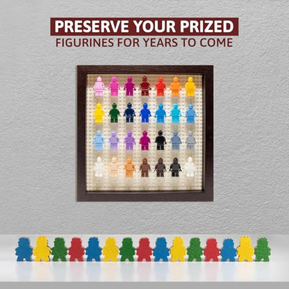 Figurine Display Case 10x10 Walnut Shadow Box for Miniature Figures 10x10 Walnut Wood Shadow Box with White Base to Display Up to 28 Block Figures - color: Walnut With White Backing, size: 10x10
