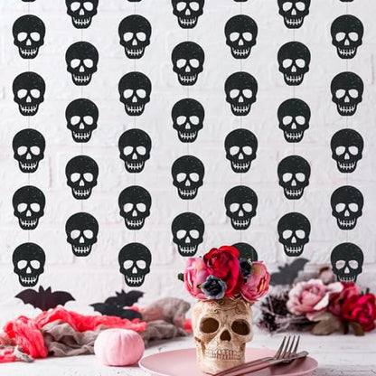 Xinnun Skull Party Decorations Black Skeleton Hanging Banners Garland Gothic Theme Banner Cutouts Ribbon Streamers for Halloween Spooky Funny Funeral Birthday Party Decor Supplies(Skull) - style: Skull