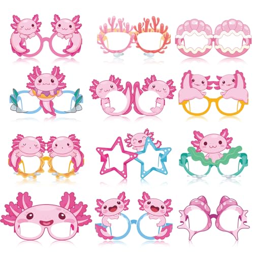 Pajean 36 Pcs Axolotl Party Decorations Eyeglasses Pink Axolotl Themed Paper Glasses Decor Salamander Photo Booth Props Frame for Birthday Pink Baby Shower Salamander Party Decoration Gift - style: Axolotl