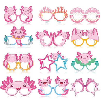 Pajean 36 Pcs Axolotl Party Decorations Eyeglasses Pink Axolotl Themed Paper Glasses Decor Salamander Photo Booth Props Frame for Birthday Pink Baby Shower Salamander Party Decoration Gift - style: Axolotl