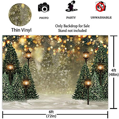 Mocsicka Winter Forest Landscape Backdrop Snowy Christmas Pine Tree Halo Spots Photography Background Winter Wonderland Forest Family Party Wall Decoration Photo Studio Props (6x4f) - size: 6x4f