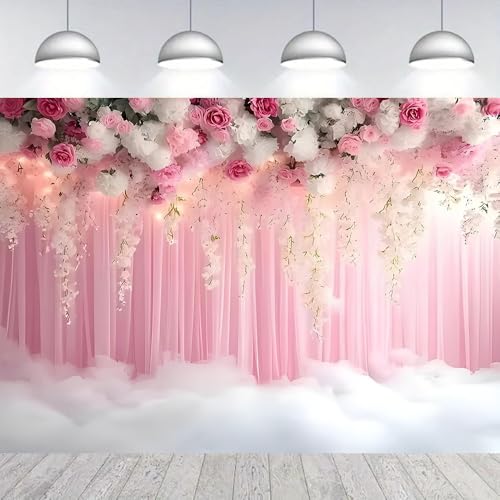 Romantic Pink and White Roses Wisteria Bridal Shower Photo Studio Backdrop Pink Wall Girls Woman Birthday Party Tea Party Baby Shower Anniversary Photography Background (D, 9 * 6feet) - color: D, size: 9*6feet