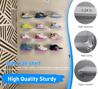 OAPRIRE Floating Shoe Display Shelf Set of 6 with Lights, Glow Color Changing Wall Shelf, Sturdy and Easy to Install Levitating Sneaker Shelves, Your Top Shoes for Bedroom, Hallways, etc Clear - size: Non-APP Control of Light