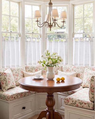 jinchan Linen Tier Curtains 24 Inch Farmhouse Tab Top Cafe Curtains Small Window Drapes Flax Country Rustic Light Filtering for Bathroom Laundry Room RV 2 Panels White - color: Tab Top White, size: 26"W x 24"L (Pack of 2)