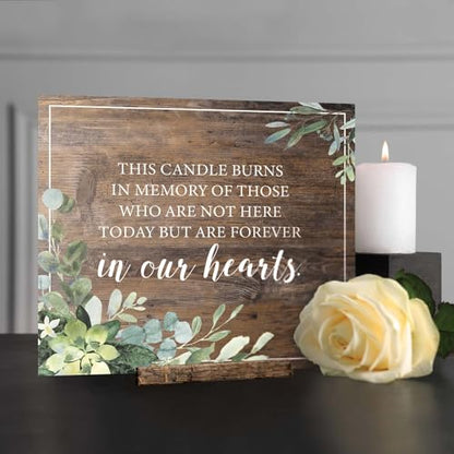 Lush Greenery This Candle Burns In Memory Of Sign / 8" x 9" Rustic Memorial Wedding Sign/Lush Greenery Table Top Remembrance Event Sign/Made In The USA - color: Lush Greenery, style: This Candle Burns