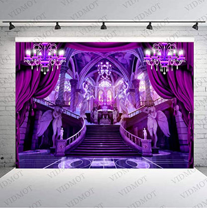 Palace Castle Backdrop for Wedding Party Decoration 9x6ft Luxury Hall Purple Backdrop for Bridal Shower Decor Couple Photo Photography Studio Set Props
